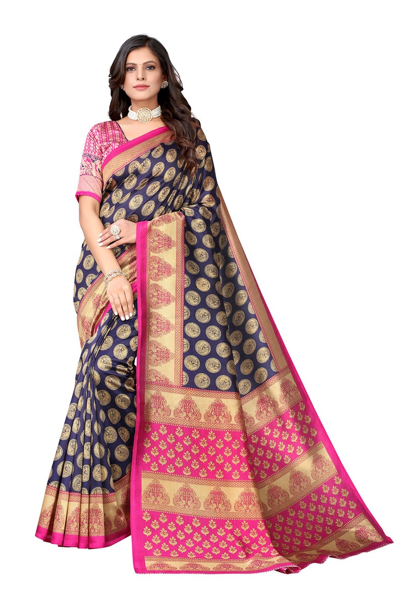 Yashika Women's Jacquard Art Silk Standard Length Saree (Alifa Navy_R - Image 2