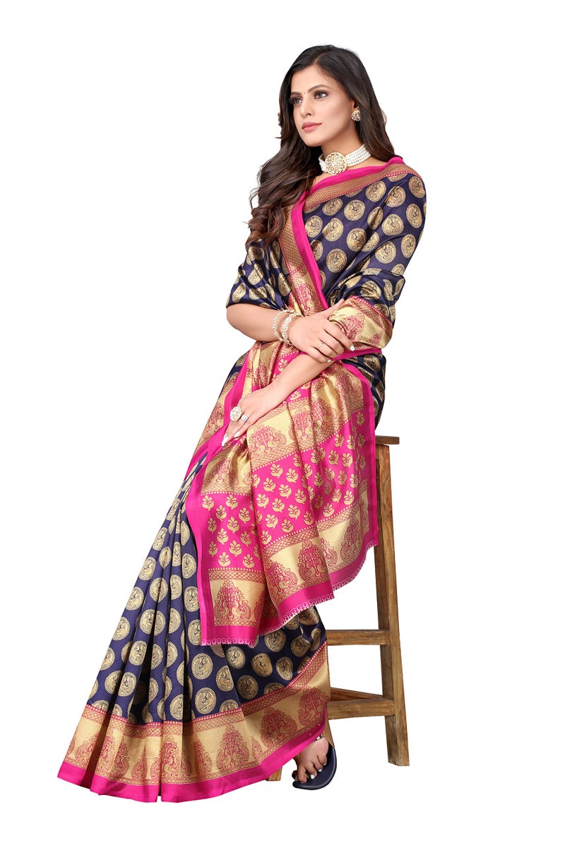 Yashika Women's Jacquard Art Silk Standard Length Saree (Alifa Navy_R - Image 5