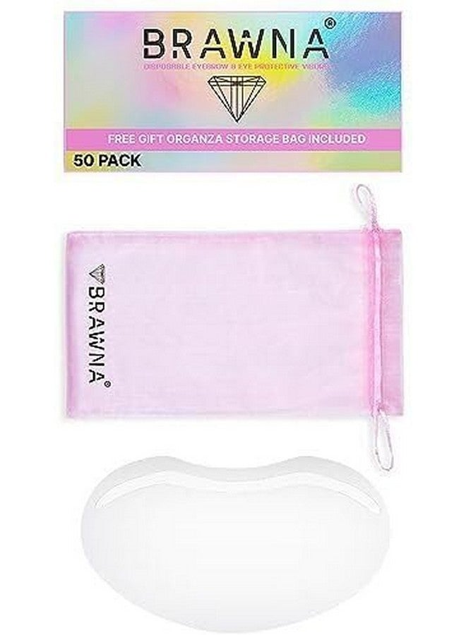 BRAWNA 50 Pack Protective Shower Visors With Pink Organza Bag For Eyelash Extensions, Microblading, Brow Lamination, Eye Surgery, Blepharoplasty - Pmu Supplies - Image 1