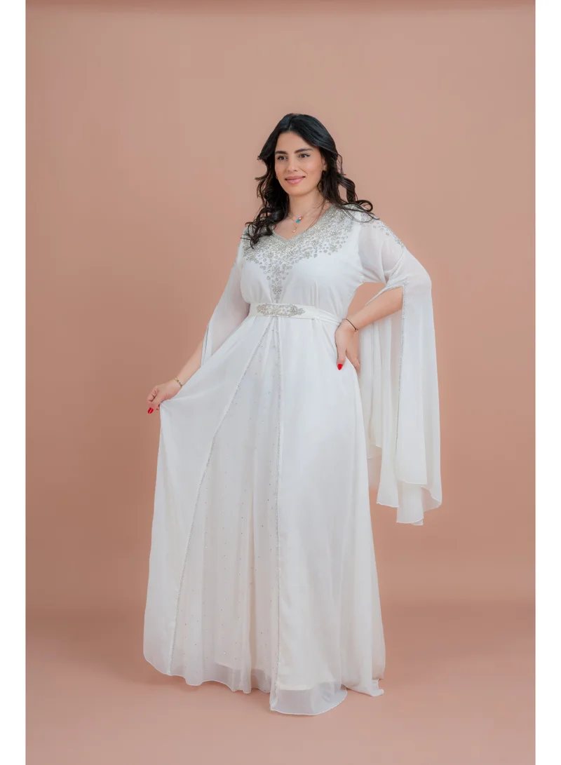 IKKXA Belted Elegant 2-Piece Kaftan IKS502 White