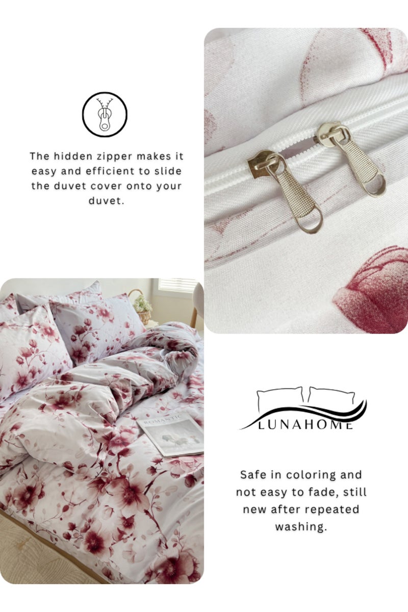 LUNA Home Queen size 6pcs Includes: 1 Duvet cover - (200*230cm); 1 Flat sheet - (230*250cm); 4 Pillow covers - (50*75cm). duvet cover set featuring a Sakura Dusty Pink print on a white background. - Image 5
