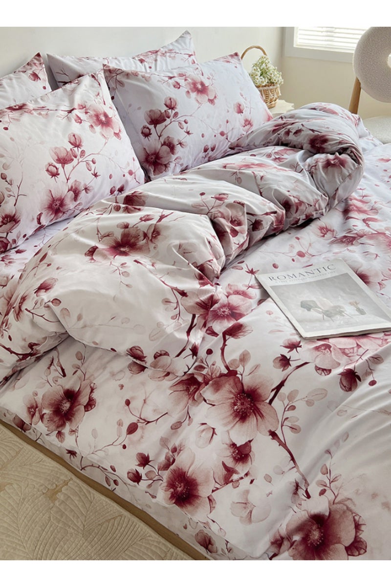 LUNA Home Queen size 6pcs Includes: 1 Duvet cover - (200*230cm); 1 Flat sheet - (230*250cm); 4 Pillow covers - (50*75cm). duvet cover set featuring a Sakura Dusty Pink print on a white background. - Image 3