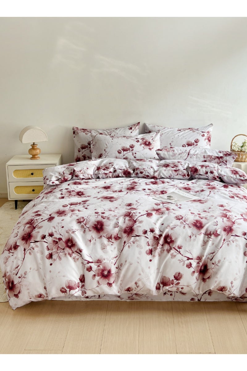 LUNA Home Queen size 6pcs Includes: 1 Duvet cover - (200*230cm); 1 Flat sheet - (230*250cm); 4 Pillow covers - (50*75cm). duvet cover set featuring a Sakura Dusty Pink print on a white background. - Image 1