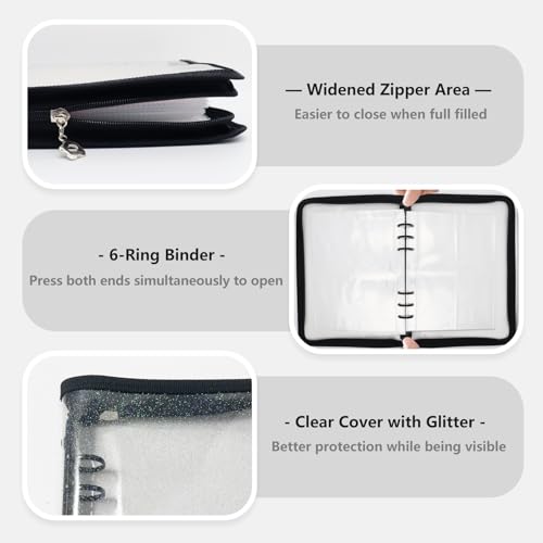 Ruatu Sticker Storage Organizer Binder A5 Sticker Book Collecting Album Reusable Sticker Collection Book with Pocket Zipper Sticker Holder Keeper Book for Adult Collecting Sticker (black) - Image 2