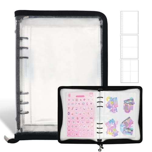 Ruatu Sticker Storage Organizer Binder A5 Sticker Book Collecting Album Reusable Sticker Collection Book with Pocket Zipper Sticker Holder Keeper Book for Adult Collecting Sticker (black) - Image 1