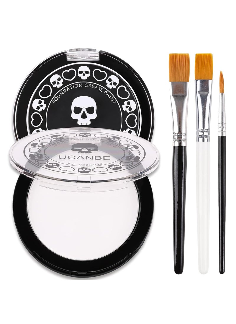 Ucanbe UCANBE Black White Face Body Paint with Painting Brush Kit, Cream-to-Powder Goth White Foundation + Black Greasepaint for Kids & Adult Halloween, SFX Makeup Set for Clown Skull Mime Cosplay & Costume 