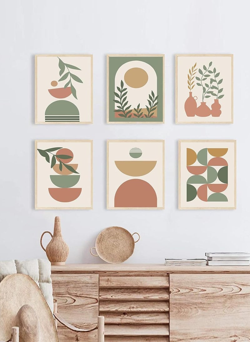 مؤسسة فكرة اليوم مجموعة مطبوعات فنية جدارية مكونة من 6، مطبوعات حديثة في منتصف القرن، ديكور حائط بوهو هندسي محايد، عمل فني قماشي من قماش الشمس والقمر وأوراق النخيل باللون البيج والأخضر، لوحات ملصق بوهو بسيطة لغرفة النوم وغرفة المعيشة - Image 2