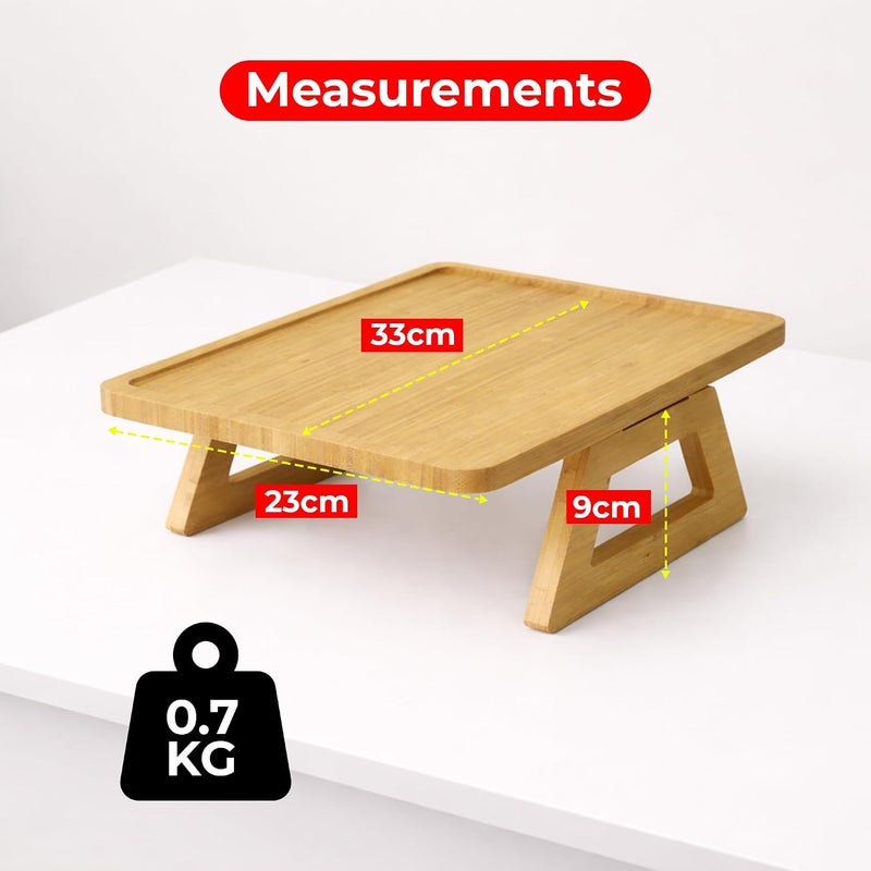 UKR Foldable Sofa Armrest Tray Table Bamboo Couch Arm Table with Secure Spiral Grip Space-Saving Sofa Side Table Alternative for Drinks, Snacks & Remotes Fits Arms Up to 14" Wide (33 x 24 cm) (Oak) - Image 3