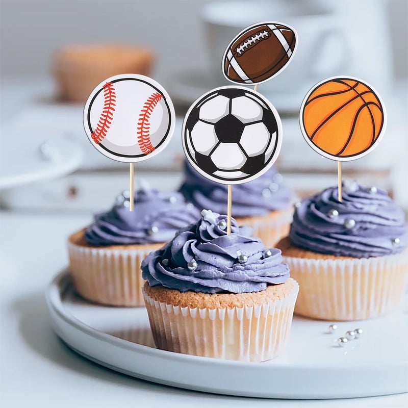 Rsstarxi 40 Pack Sports Cupcake Toppers Basketball Cupcake Toothpicks Soccer Ball Football Baseball Rugby Cake Decorations for Sports Ball Game Theme Baby Shower Birthday Party Decorations - Image 5