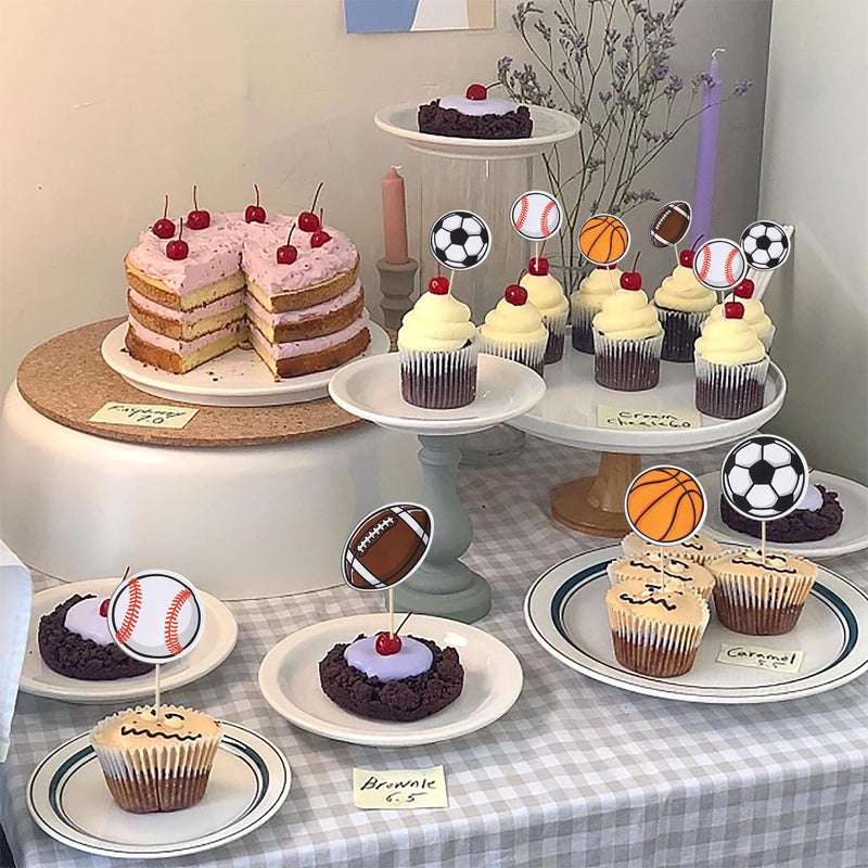Rsstarxi 40 Pack Sports Cupcake Toppers Basketball Cupcake Toothpicks Soccer Ball Football Baseball Rugby Cake Decorations for Sports Ball Game Theme Baby Shower Birthday Party Decorations - Image 4