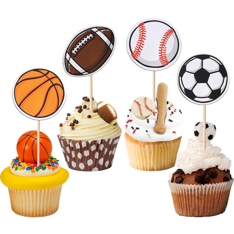 Rsstarxi 40 Pack Sports Cupcake Toppers Basketball Cupcake Toothpicks Soccer Ball Football Baseball Rugby Cake Decorations for Sports Ball Game Theme Baby Shower Birthday Party Decorations - Image 1