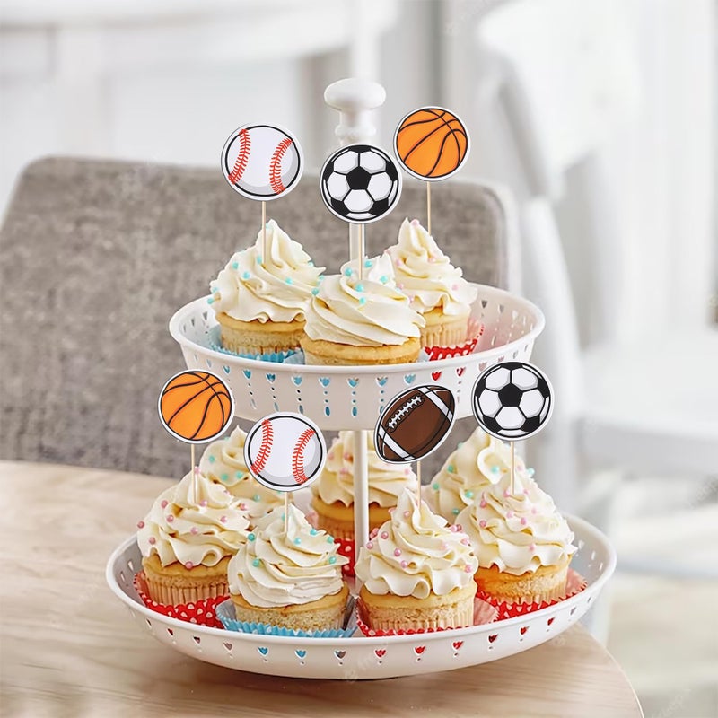 Rsstarxi 40 Pack Sports Cupcake Toppers Basketball Cupcake Toothpicks Soccer Ball Football Baseball Rugby Cake Decorations for Sports Ball Game Theme Baby Shower Birthday Party Decorations - Image 3