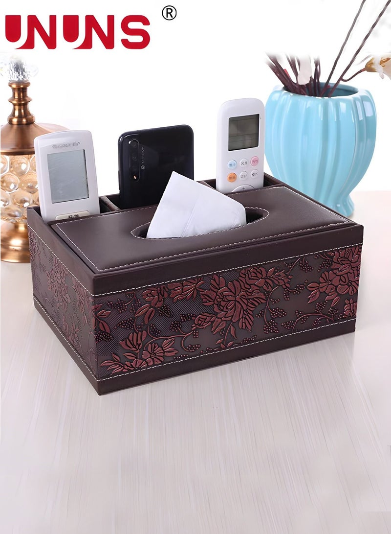 UNUNS Rectangular Tissue Box Cover,Leather Facial Tissue Organizer Box Holder,Multifunctional Remote Control Stationery Storage Box,Napkin Caddy Paper Dispenser Desk Organizer For Home Office Car - Image 5