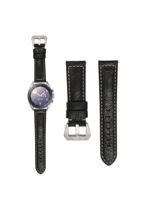 Perfii Engraved Genuine Leather Replacement Band for Samsung Galaxy Watch3 41mm Black - Image 1