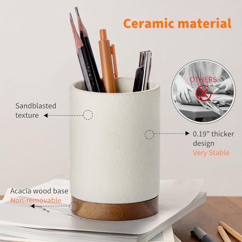 Officepal Pen Holder for Desk, Ceramic Pencil Organizer & Makeup Brush Holder, Office Decor and Desk Accessories，Perfect Office Organization,Teacher Supplies (White, Set / 1) - Image 5