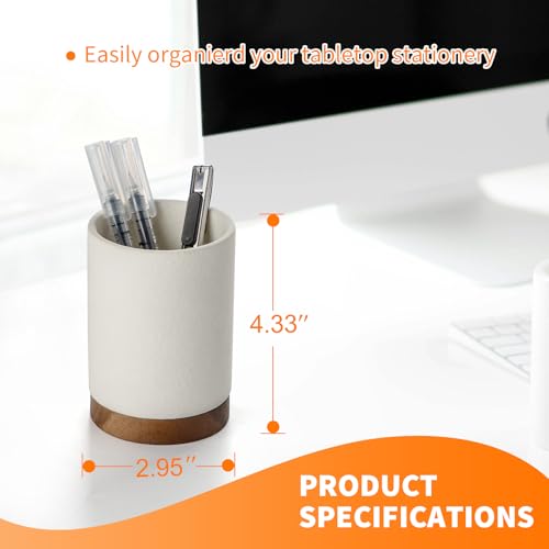 Officepal Pen Holder for Desk, Ceramic Pencil Organizer & Makeup Brush Holder, Office Decor and Desk Accessories，Perfect Office Organization,Teacher Supplies (White, Set / 1) - Image 2