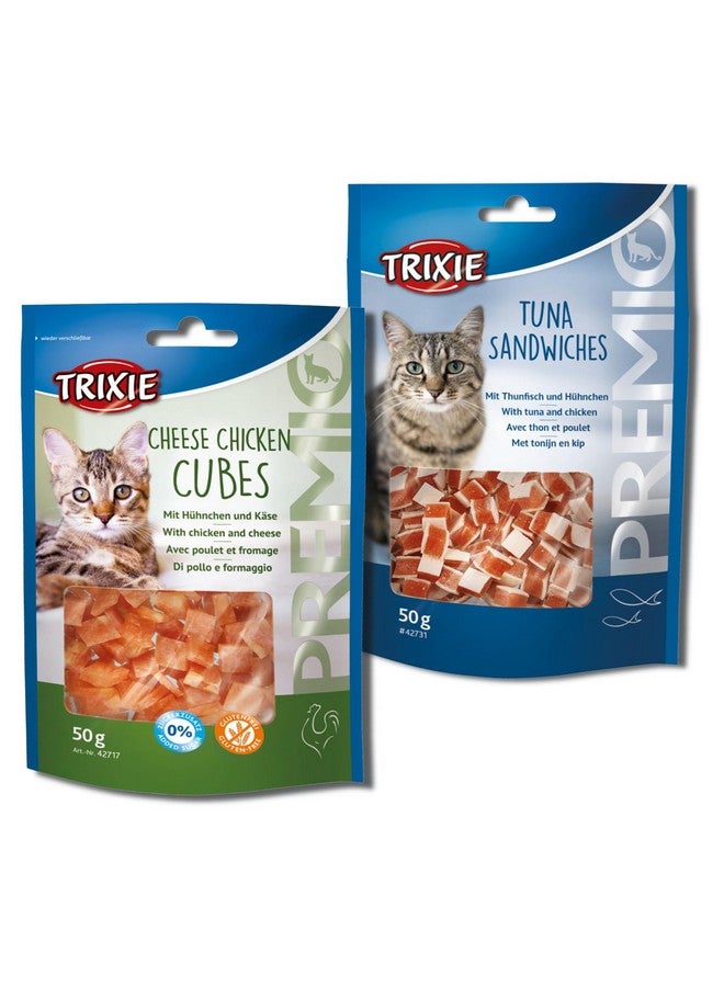 Trixie Cat Treat Combo Of Premio Tuna Sandwiches And Premio Cheese Chicken Cubes, Nutrient Rich Treats For Cats, Suitable For All Breeds - (Pack Of 2) - Image 1