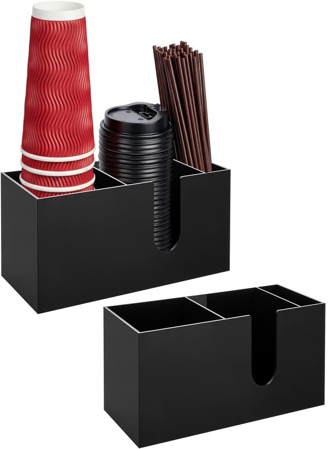 Fiwochic 2 Pcs Acrylic Coffee Cup Holder with 3 Compartments Coffee Cup Dispenser for Countertop Plastic Lid Holder Station Organizer Accessories for Kitchen Bar Shop Farmhouse Table (Black) - Image 1