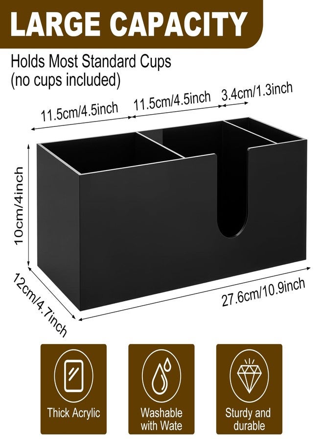 Fiwochic 2 Pcs Acrylic Coffee Cup Holder with 3 Compartments Coffee Cup Dispenser for Countertop Plastic Lid Holder Station Organizer Accessories for Kitchen Bar Shop Farmhouse Table (Black) - Image 2