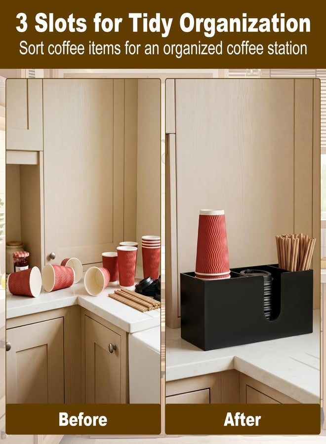 Fiwochic 2 Pcs Acrylic Coffee Cup Holder with 3 Compartments Coffee Cup Dispenser for Countertop Plastic Lid Holder Station Organizer Accessories for Kitchen Bar Shop Farmhouse Table (Black) - Image 3