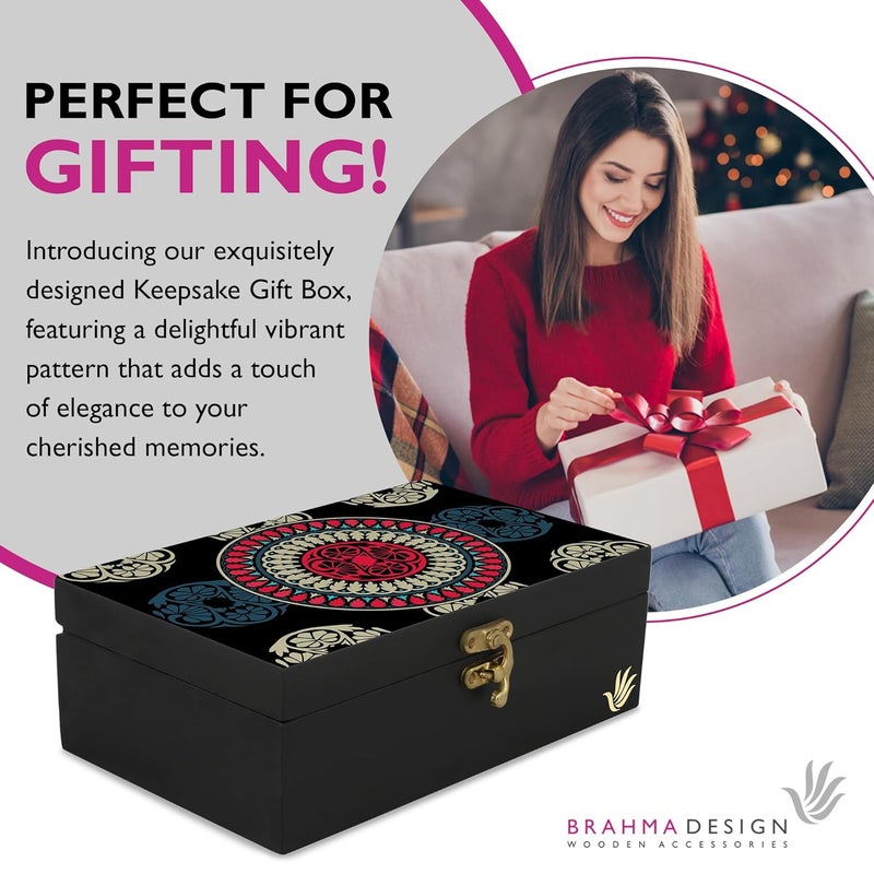 BRAHMA DESIGN BRAHMA DESIGN Engineered Wood Decorative Gift Box For Presents In Black Mandala Design Size 8 X 5 X 275 Jewellery Box Tarot Box KnickKnacks Storage Trunk Organiser Gift Box For Packing - Image 4