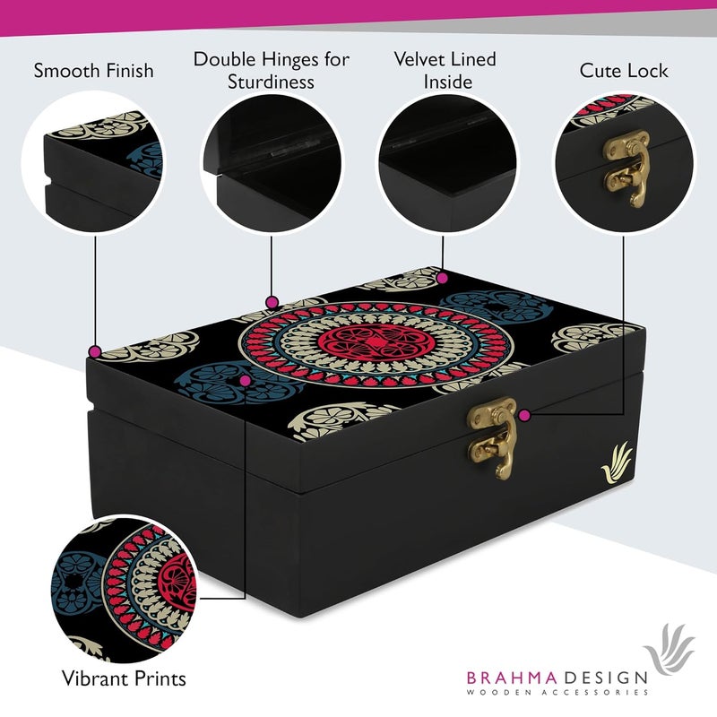 BRAHMA DESIGN BRAHMA DESIGN Engineered Wood Decorative Gift Box For Presents In Black Mandala Design Size 8 X 5 X 275 Jewellery Box Tarot Box KnickKnacks Storage Trunk Organiser Gift Box For Packing - Image 3