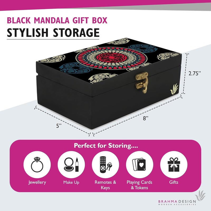 BRAHMA DESIGN BRAHMA DESIGN Engineered Wood Decorative Gift Box For Presents In Black Mandala Design Size 8 X 5 X 275 Jewellery Box Tarot Box KnickKnacks Storage Trunk Organiser Gift Box For Packing - Image 2