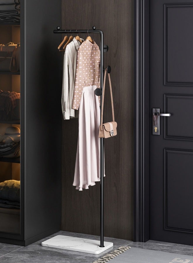 واي آند دي رف معدن موفر للمساحة حامل مستقل، حامل شماعة معطف بالخطاطيف، حامل ملابس بقاعدة رخام طبيعي أبيض، حامل معطف حديث للمدخل، غرفة المعيشة، غرفة النوم، المكتب (أسود) - Image 1