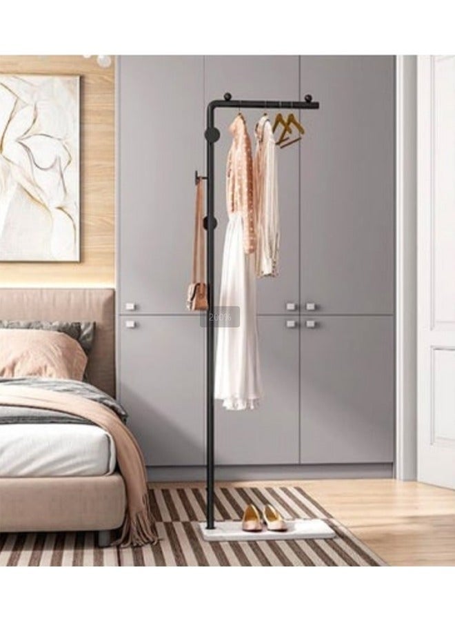 واي آند دي رف معدن موفر للمساحة حامل مستقل، حامل شماعة معطف بالخطاطيف، حامل ملابس بقاعدة رخام طبيعي أبيض، حامل معطف حديث للمدخل، غرفة المعيشة، غرفة النوم، المكتب (أسود) - Image 3