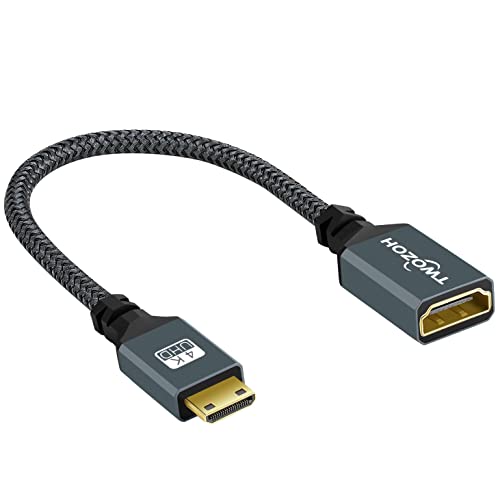 Twozoh محول توزو ميني HDMI إلى HDMI، محول كابل ميني HDMI ذكر إلى HDMI أنثى يدعم 1080P Full HD، 4K، 3D، لكاميرات DSLR، كاميرا، كامكورد، بطاقة رسومات، لابتوب، جهاز لوحي، HDTV، بروجيكتور (0.6 قدم) - Image 1