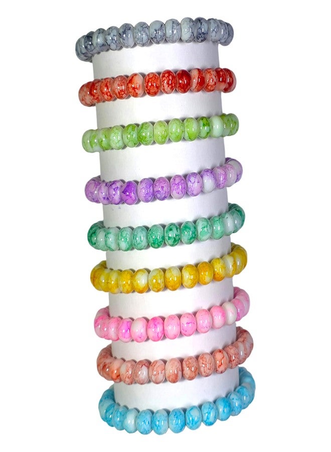 REGLET Pack of 9 - Adjustable Marble Glass Bead Bracelet Set - Handcrafted Stretchable Bracelets for Girls Stylish, Women, Kids - Mullticolour - Bead Size 8mm - Image 1