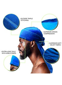 LEADUWAY LEADUWAY 6Pcs Velvet Durag with 1 Wave Cap for 360 Waves Doo Rag(Purple, Red, Black, Pink, Yellow, Blue)  - Image 3