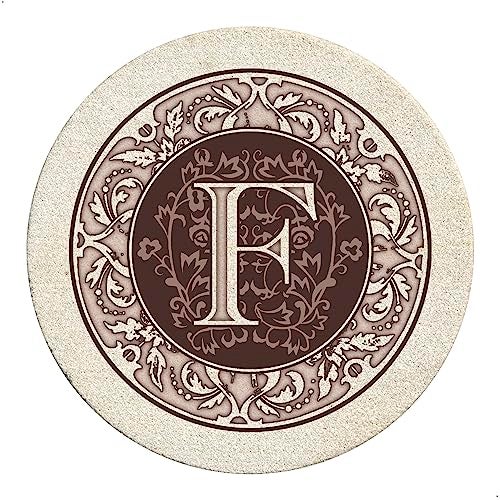 Thirstystone كوستر من الحجر الرملي الطبيعي بحرف F مزخرف من ثيرستون - عبوة 4 قطع مصنوعة في الولايات المتحدة الأمريكية - Image 1