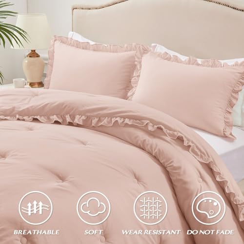 HARBOREST King Comforter Set Blusher - Shabby Chic Ruffle Comforter for King Size Bed - 3 Piece Set includes 1 Comforter & 2 Pillow Shams - Image 3