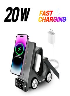 5 in 1 Wireless Charging Station 20W Adapter Fast Wireless Charging Apple Devices for iPhone 15/14/13/12 Series for AirPods Pro/3/2,for Apple Watch/iWatch Support Alarm Clock Light