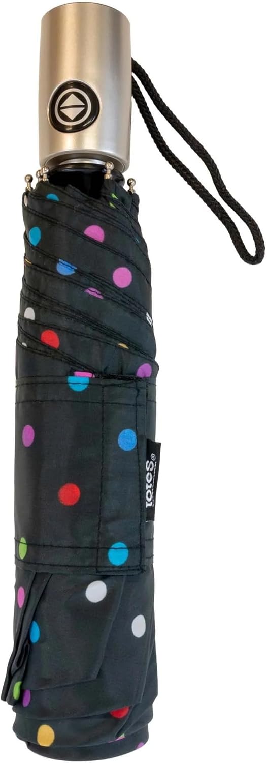 Totes Totes NeverWet technology Auto Open Auto Close Colorful dots on Black 43 arc Umbrella Medium - Image 1