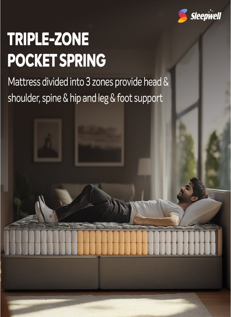 Sleepwell Sleepwell Ortho Pro Spring | 10 Night Trial | Impressions Memory Foam Mattress With Airvent Technology And 3-Zone Pocket Spring | Twin Bed Size (200L x 120W x 25H cm)  - Image 3