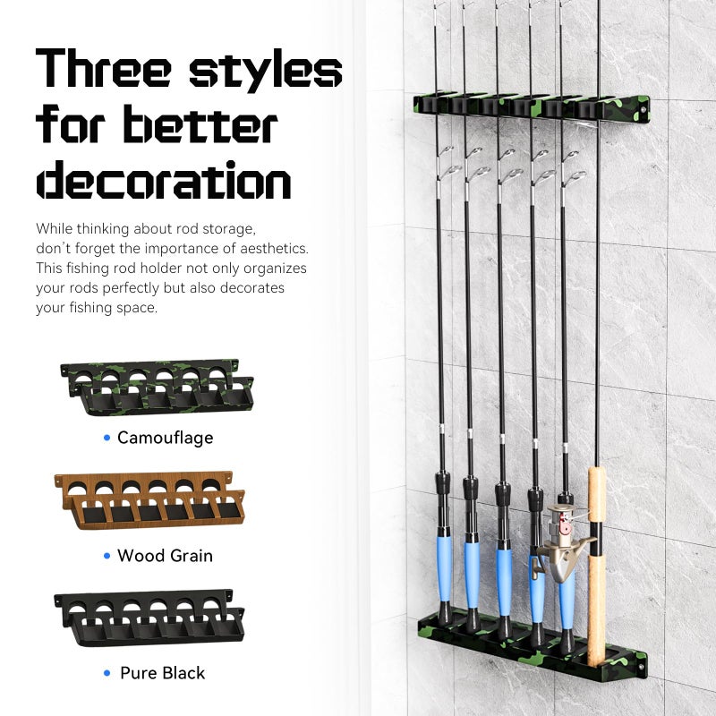 Tcakelox Fishing Rod Holder for Garage Fishing Pole Holders Fishing Rod Rack Vertical Wall-Mounted for Garage Stores 6 Rods or Combos Fits Most Rod Diameters (Vertical Black, 1 Pair) - Image 5