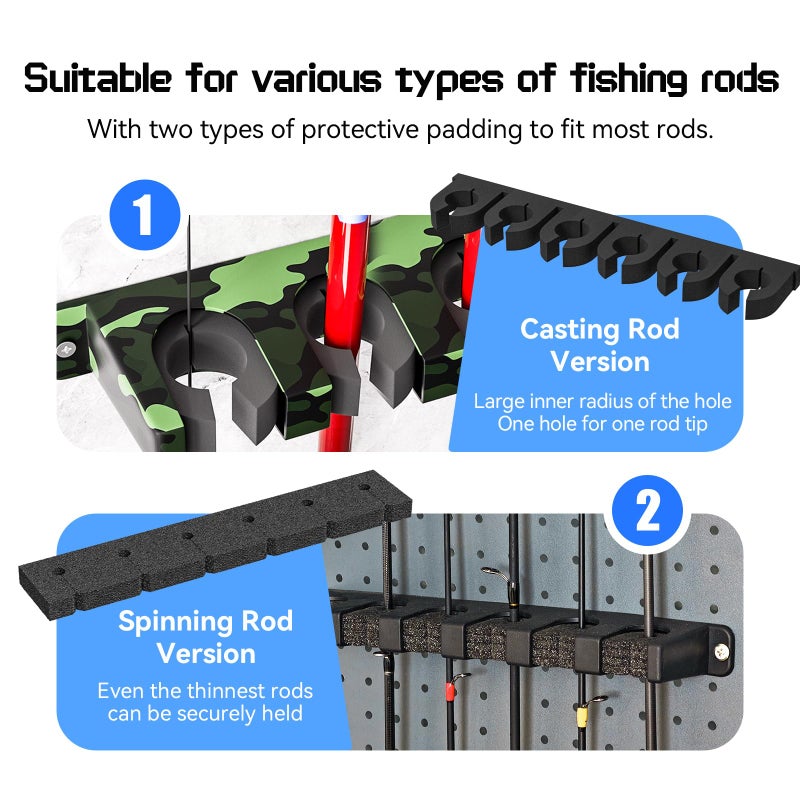 Tcakelox Fishing Rod Holder for Garage Fishing Pole Holders Fishing Rod Rack Vertical Wall-Mounted for Garage Stores 6 Rods or Combos Fits Most Rod Diameters (Vertical Black, 1 Pair) - Image 3