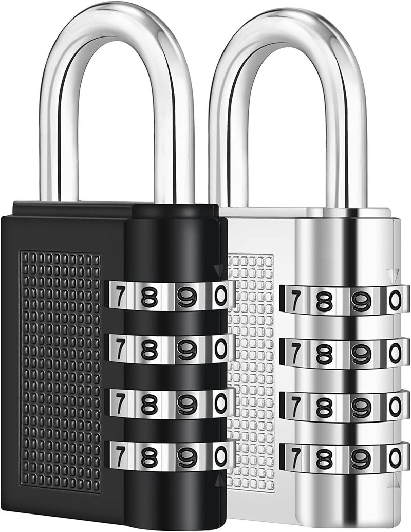 PUTHAK Stainless Steel Unequetrend Combination Resettable Padlock - 4 Digit Combination Lock For Gym, Sports, School, Employee Locker, Outdoor, Fence, Hasp And Storage (2P, Black-Silver) - Image 1