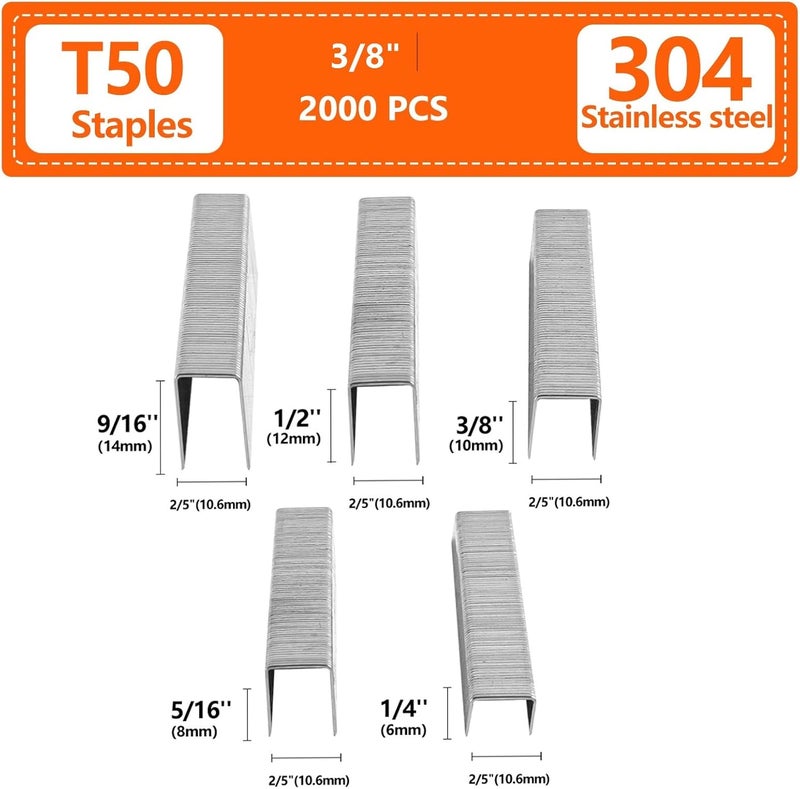 SITLDY 3/8 Inch Length Beveled Chiseled Pointed Heavy Duty T50 304 Stainless Steel Staples 2000-Count, A11 20 Gauge for Pneumatic, Electric T50 Stapler - Image 2