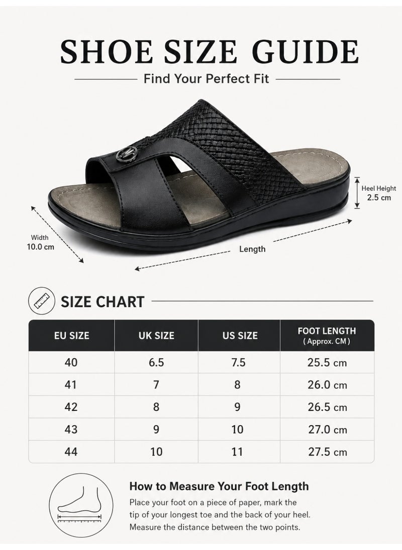Men’s Leather-Look Arabic Sandals, Open Toe Slip-On House Slippers with Woven Strap, Soft Footbed, Non-Slip Sole, Comfortable Casual Sandals - Image 4