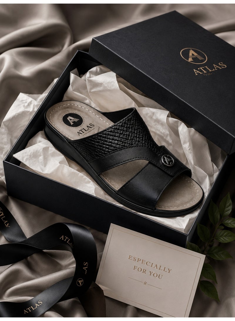 Men’s Leather-Look Arabic Sandals, Open Toe Slip-On House Slippers with Woven Strap, Soft Footbed, Non-Slip Sole, Comfortable Casual Sandals - Image 5