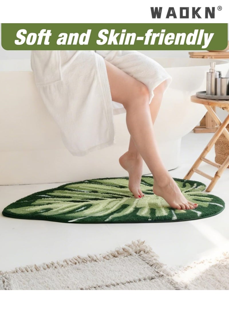 WAOKN Green Leaf Bath Mat, 50 x80 cm Fun Bathroom Carpet with Non-Slip Back, Soft Faux Cashmere Leaf Rug for Bathroom & Bedroom, Decorative Green Bath Mat for Home and Spa StyleLeaf bathroom carpet, bathroom absorbent floor mat, entrance foot mat, anti slip entrance carpet - Image 2