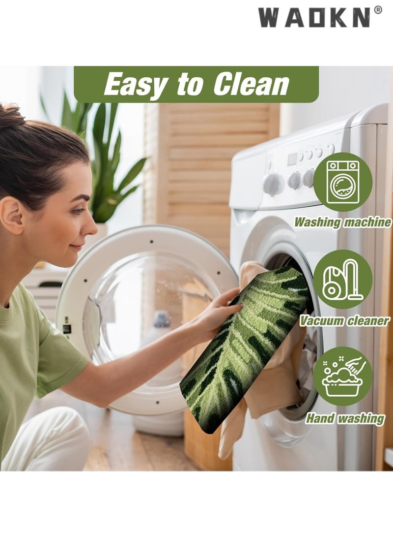 WAOKN Green Leaf Bath Mat, 50 x80 cm Fun Bathroom Carpet with Non-Slip Back, Soft Faux Cashmere Leaf Rug for Bathroom & Bedroom, Decorative Green Bath Mat for Home and Spa StyleLeaf bathroom carpet, bathroom absorbent floor mat, entrance foot mat, anti slip entrance carpet - Image 5