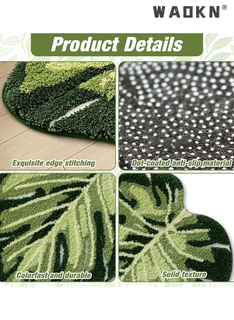 WAOKN Green Leaf Bath Mat, 50 x80 cm Fun Bathroom Carpet with Non-Slip Back, Soft Faux Cashmere Leaf Rug for Bathroom & Bedroom, Decorative Green Bath Mat for Home and Spa StyleLeaf bathroom carpet, bathroom absorbent floor mat, entrance foot mat, anti slip entrance carpet - Image 4
