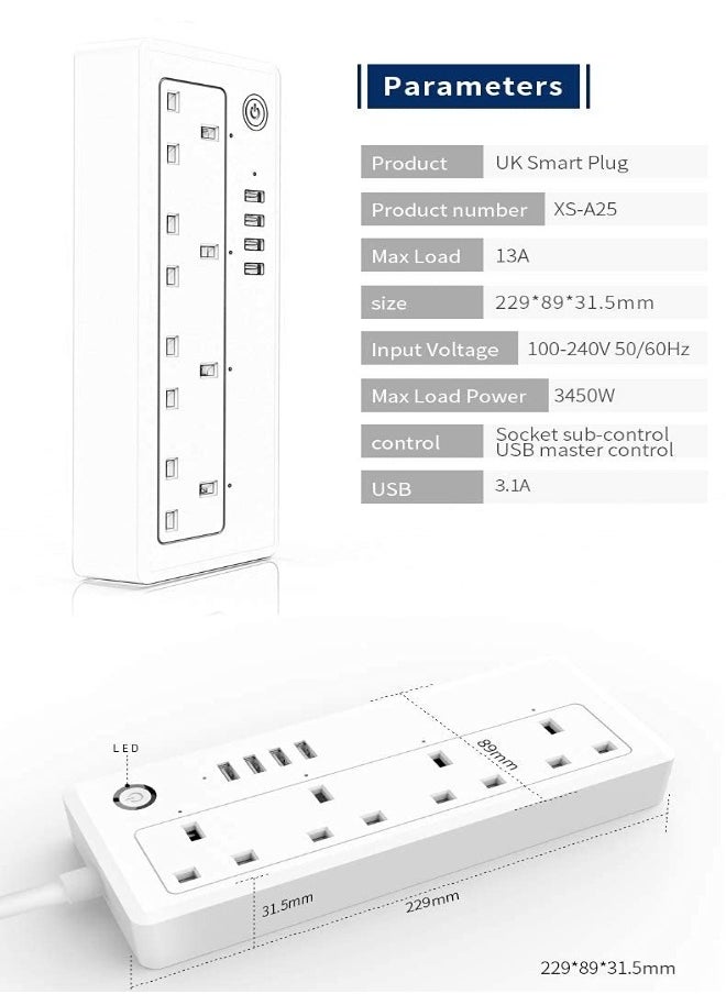 4-Way Smart WiFi Power Strip with USB Charging 4 Outlets Socket Voice Control by Alexa  Google Home Assistant 1.8M Cable - pzsku/Z1BD46DE6E46AF54A873CZ/45/_/1713366506/9f1a274f-01d5-4d9a-bcc1-de0cfe27cdec