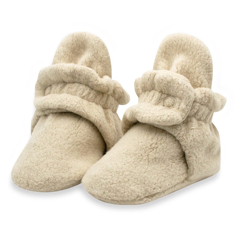 Zutano Unisex Cozie Fleece Baby Booties with Grippers, Baby Essentials, Khaki, 18 Months - Image 1