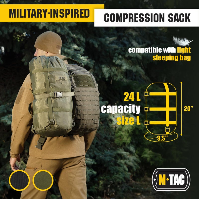 M-Tac Compression Stuff Sack for Sleeping Bag Military Water Resistant Compression Bag Lightweight Nylon Compression Sack for Travel, Camping, Hiking, Outdoor (Olive, L - 24 liters) - Image 5