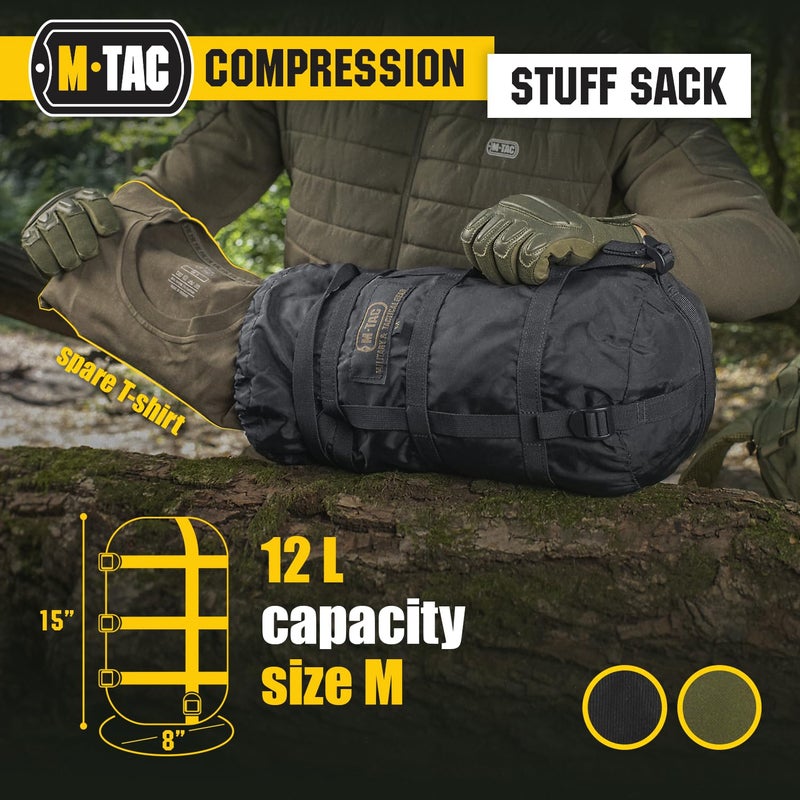 M-Tac Compression Stuff Sack for Sleeping Bag Military Water Resistant Compression Bag Lightweight Nylon Compression Sack for Travel, Camping, Hiking, Outdoor (Olive, L - 24 liters) - Image 4
